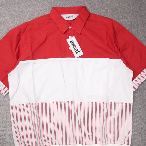 VTG 80s 90s Award Deadstock Large Red White Striped Short Sleeve Collared Shirt - Picture 6 of 9